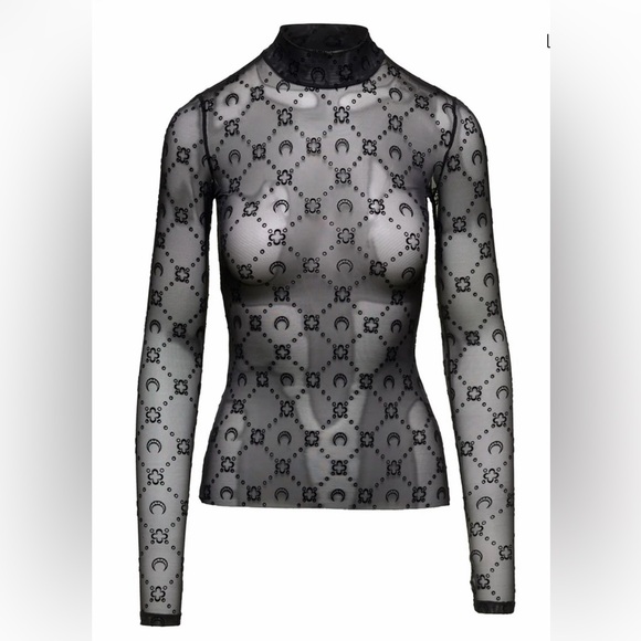 Marine Serre Tops - Marine Serre - Second Skin Sheer Top (Black)